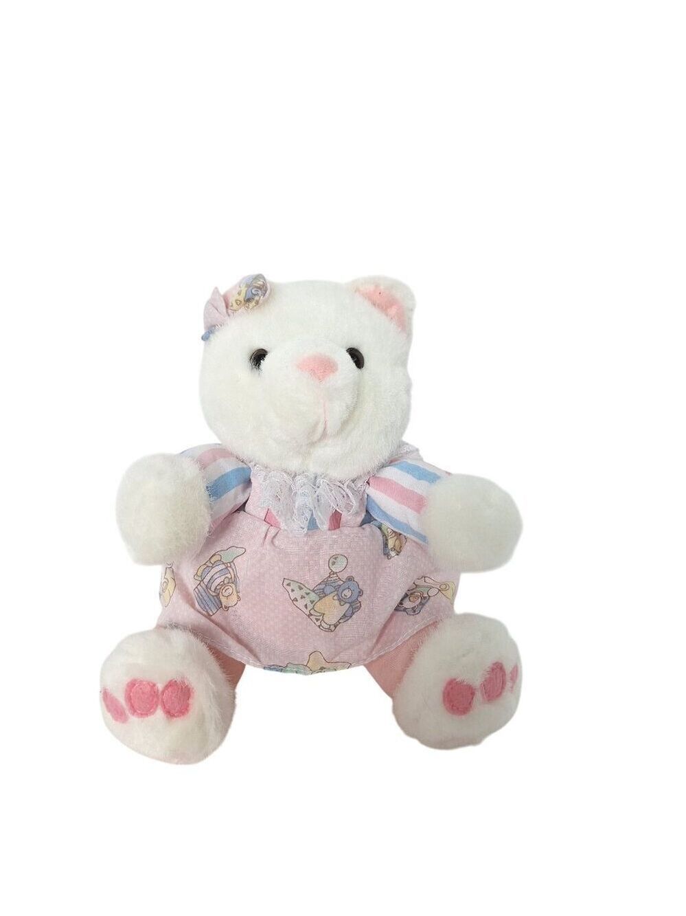 Play By Play Bear Plush Pink Dress Lace Bow 7.5 Inch